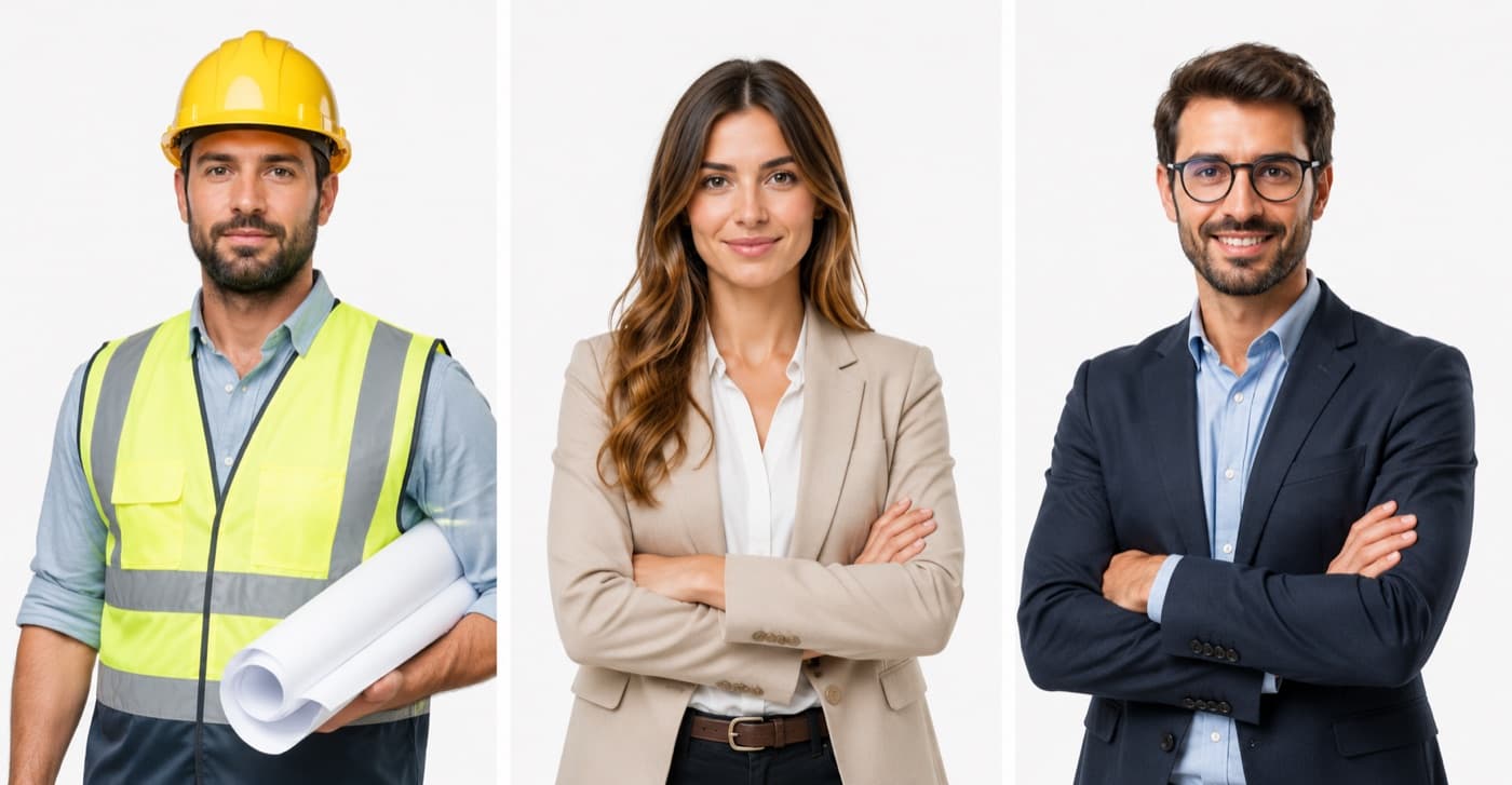 Tre professionisti tecnici e immobiliari verificati MioTecnico